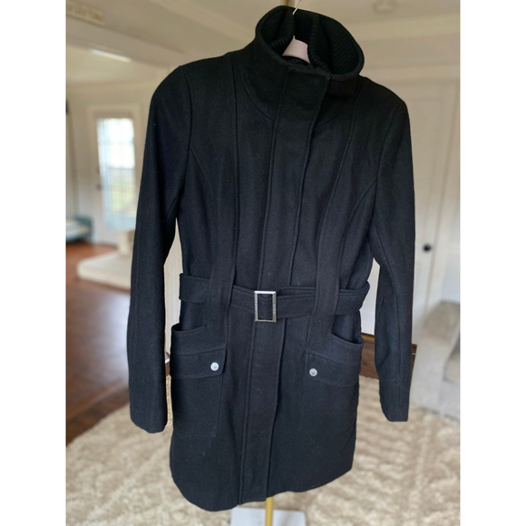 Calvin Klein Wool Winter Coat Belted Zip-Up Black Parisian City Classic Preppy 2 - Picture 3 of 14